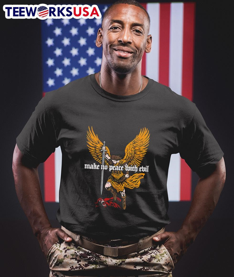Make No Peace With Evil St. Michael The Archangel - Adult & Kids T-Shirts, Sweatshirts & Hoodies apparel design preview 1