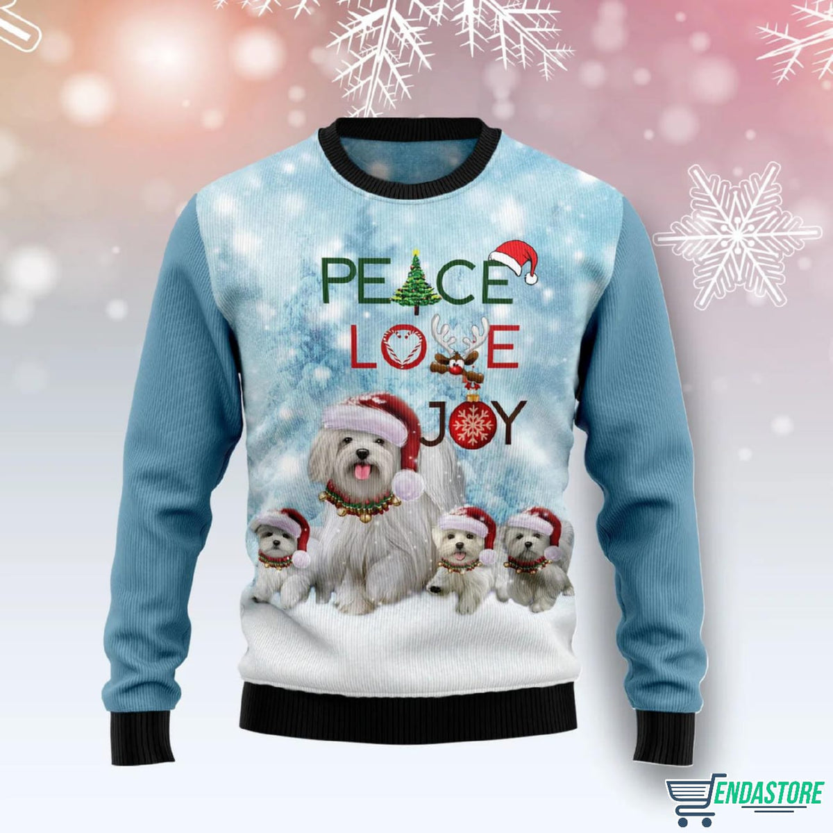 Maltese Peace Love Joy 3D Ugly Christmas Sweater - Holiday Gift product image