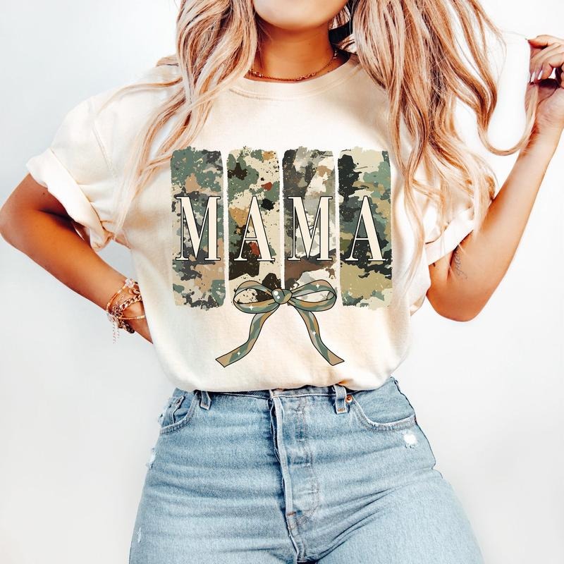 Mama Camo Camouflage Coquette Varsity Bow Duck Retro - Adult & Kids T-Shirts, Sweatshirts & Hoodies apparel design preview 1