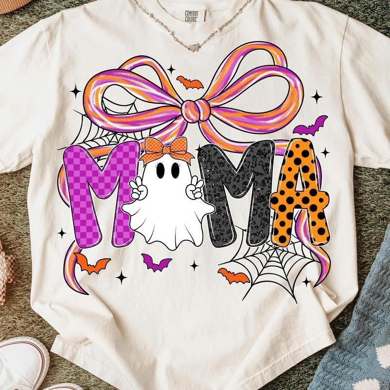 Mama Halloween Coquette Preppy Bow Pumpkin Cozy Fall - Adult & Kids T-Shirts, Sweatshirts & Hoodies apparel design preview 1