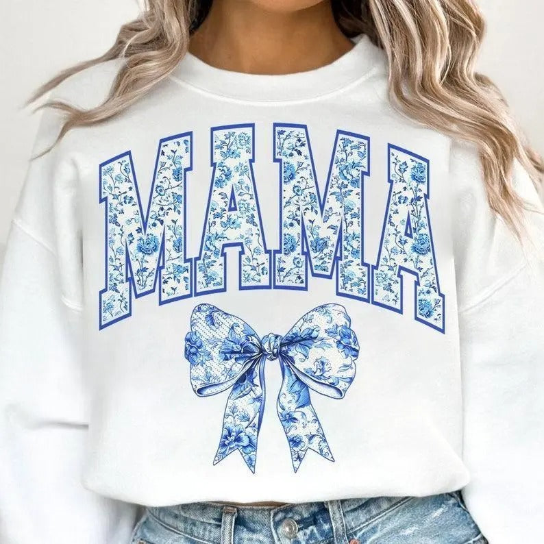 Mama Retro Chinoiserie Coquette Bow Varsity - Adult & Kids T-Shirts, Sweatshirts & Hoodies apparel design preview 1