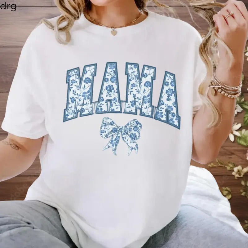 Mama Girly Mom Cute Bow Chinoiserie - Adult & Kids T-Shirts, Sweatshirts & Hoodies apparel design preview 1