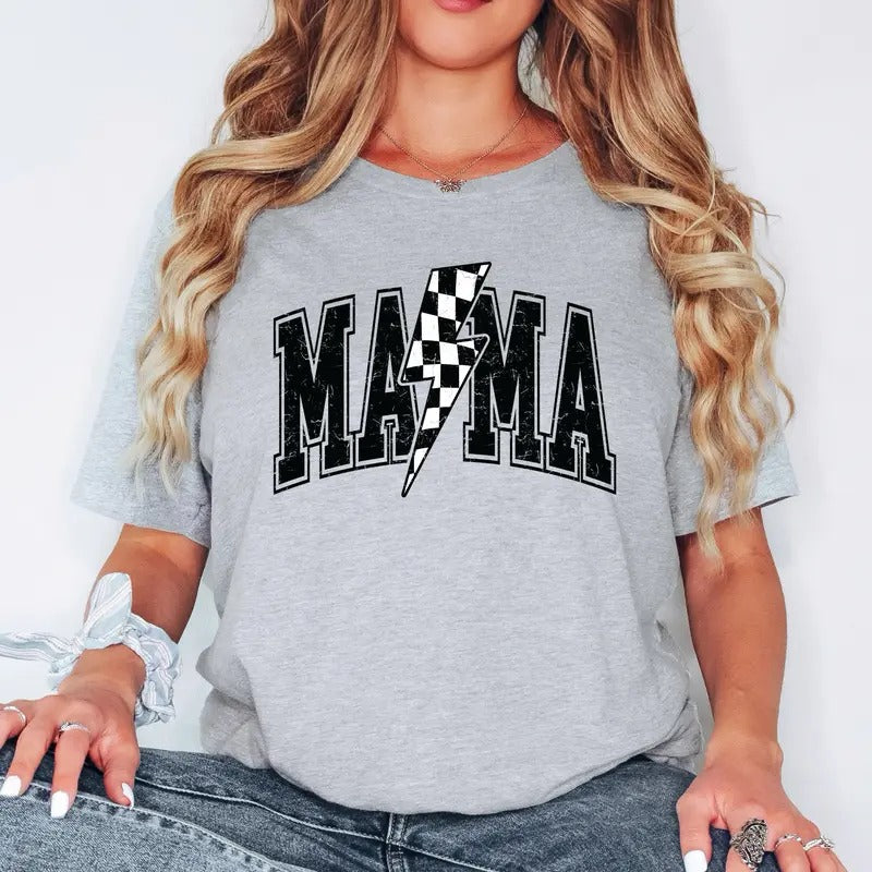 Mama Varsity Checkered Mom Lightning Bolt Baby Shower - Adult & Kids T-Shirts, Sweatshirts & Hoodies apparel design preview 1