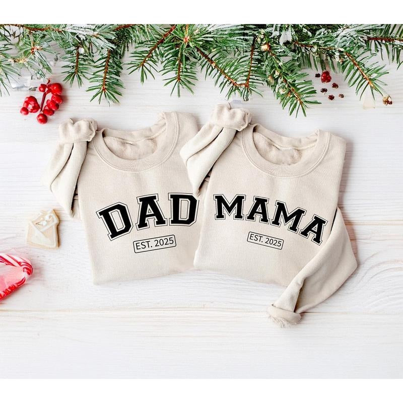 Mama Dad Custom Est.2025 Mom New Mothers Fathers Xmas - Adult & Kids T-Shirts, Sweatshirts & Hoodies apparel design preview 1