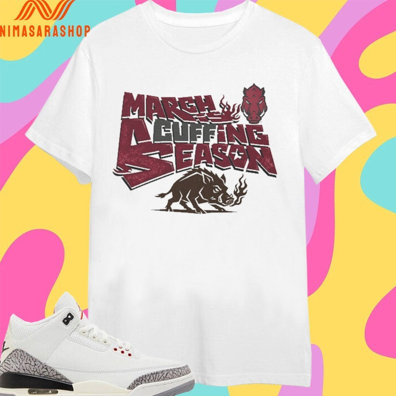 March Is Cuffing Season Arkansas Razorbacks - Adult & Kids T-Shirts, Sweatshirts & Hoodies apparel design preview 1