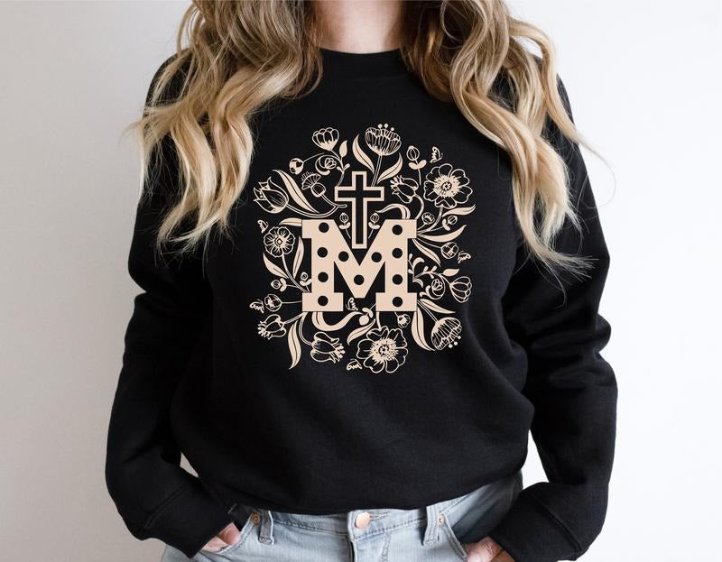 Marian Catholic Assumption Mary Floral Religious - Adult & Kids T-Shirts, Sweatshirts & Hoodies apparel design preview 1