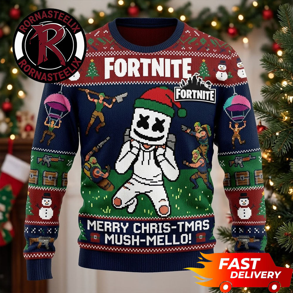Marshmello x Fornite Merry Christmas Mush Mello Funny Gift Fortnite Ugly Christmas Sweater - Holiday Gift product image