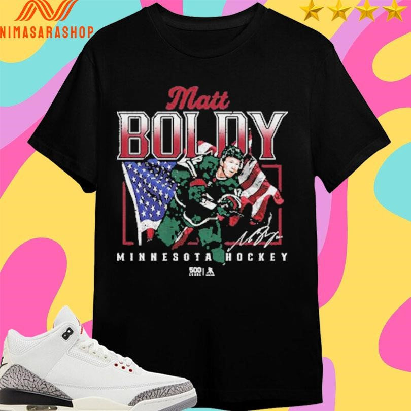 Matt Boldy Minnesota Hockey Usa Flag 2026 - Adult & Kids T-Shirts, Sweatshirts & Hoodies apparel design preview 1