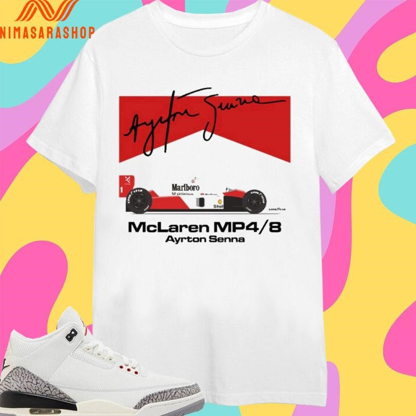 Mclaren Mp4 8 Ayrton Senna Signature - Adult & Kids T-Shirts, Sweatshirts & Hoodies apparel design preview 1