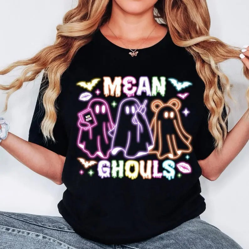 Mean Ghouls Ghost Halloween Neon Retro Spooky Season - Adult & Kids T-Shirts, Sweatshirts & Hoodies apparel design preview 1