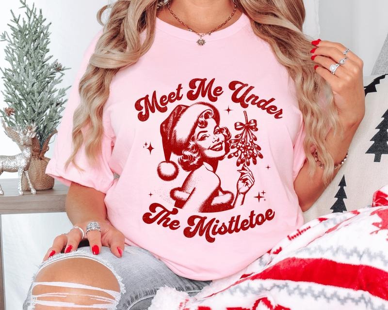 Meet Me Under Mistletoe Cute Casual Fall Softstyle - Adult & Kids T-Shirts, Sweatshirts & Hoodies apparel design preview 1