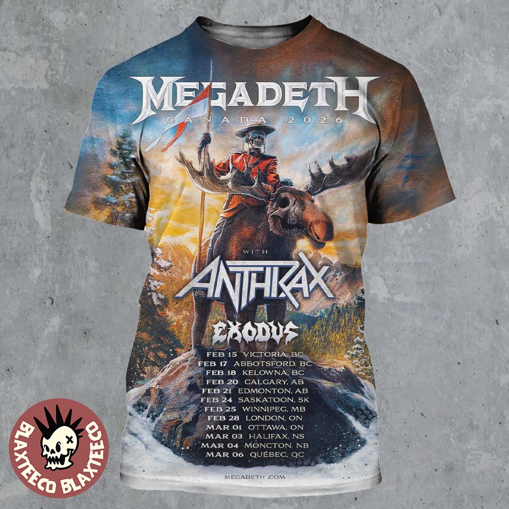 Megadeth Canada 2026 Tour With Anthrax And Exodus - Adult & Kids T-Shirts, Sweatshirts & Hoodies apparel design preview 1