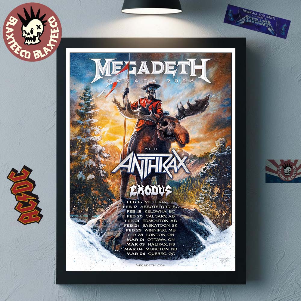 Megadeth Canada 2026 Tour With Anthrax And Exodus - Adult & Kids T-Shirts, Sweatshirts & Hoodies apparel design preview 1