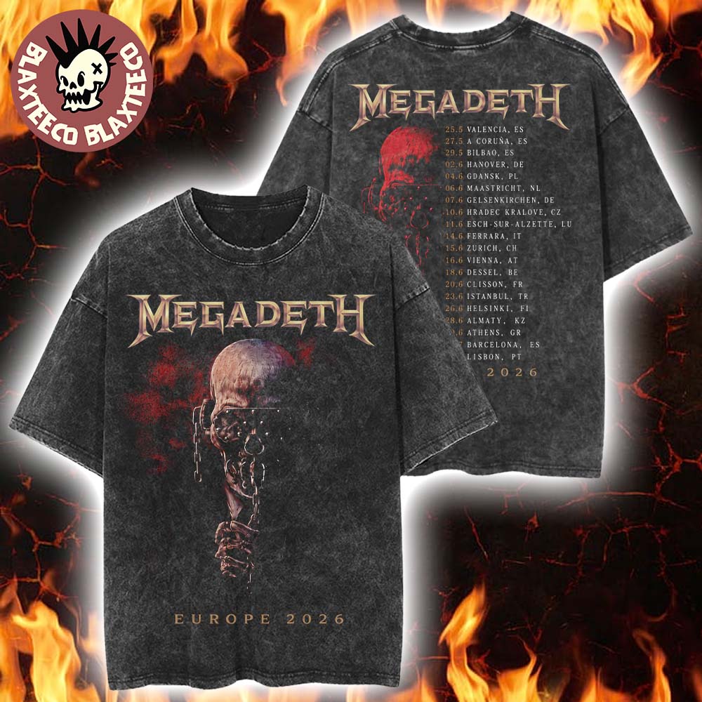 Megadeth Europe 2026 Tour Merch Vic Rattlehead With - Adult & Kids T-Shirts, Sweatshirts & Hoodies apparel design preview 1