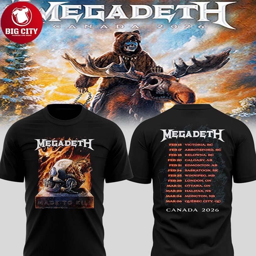 Megadeth Tour 2026 Canada Celebration Two Sided - Adult & Kids T-Shirts, Sweatshirts & Hoodies apparel design preview 1