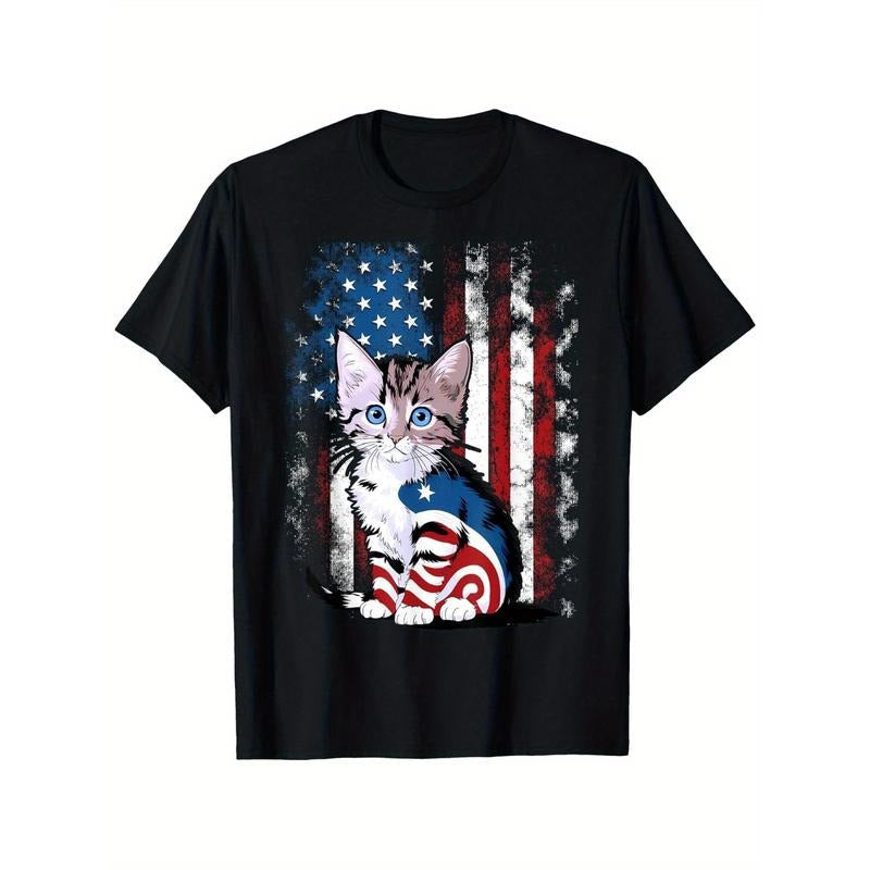 Memorial Day Cat Funny Kitten 4th July Patriotic Usa - Adult & Kids T-Shirts, Sweatshirts & Hoodies apparel design preview 1