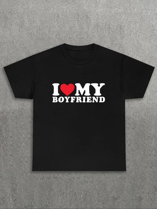 "I Love My Boyfriend" Print Round Neck Regular Fit - Adult & Kids T-Shirts, Sweatshirts & Hoodies apparel design preview 1