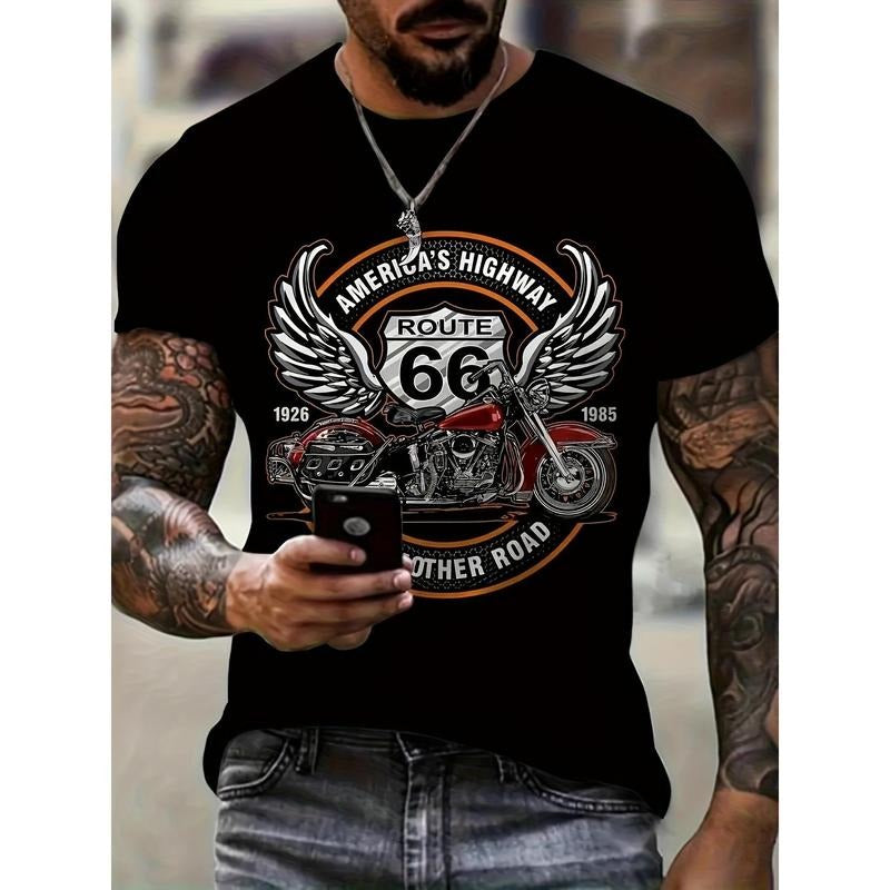 3D Digital Motorcycle "ROUTE 66" Road Sign Wings - Adult & Kids T-Shirts, Sweatshirts & Hoodies apparel design preview 1