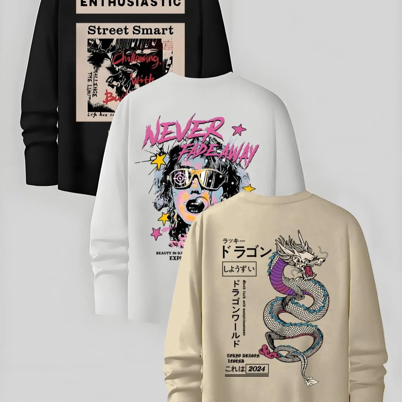 Cartoon Letter Print Round Neck Regular Fit Casual - Adult & Kids T-Shirts, Sweatshirts & Hoodies apparel design preview 1
