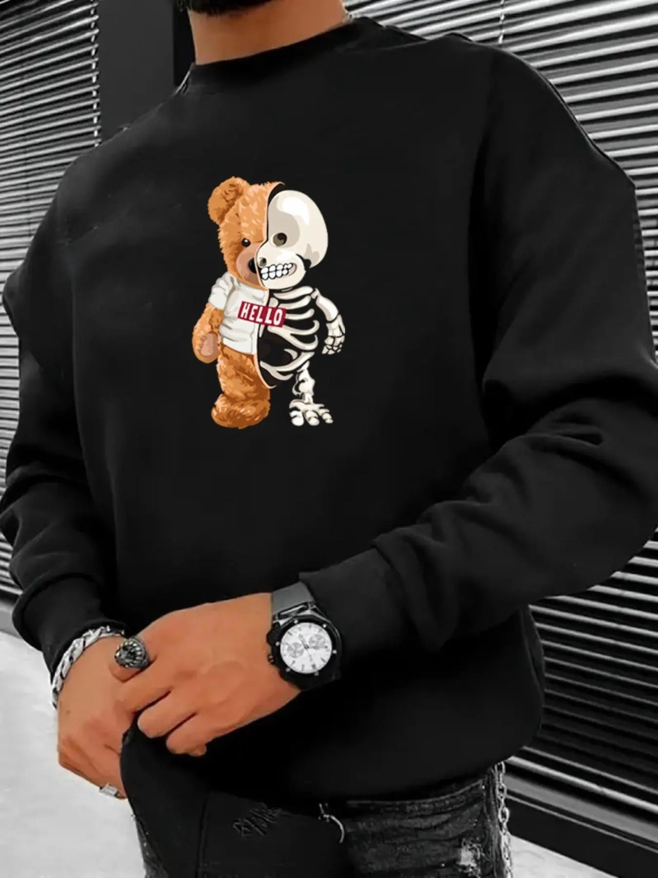 Cartoon Bear Skeleton Print Drop Shoulder Regular Fit - Adult & Kids T-Shirts, Sweatshirts & Hoodies apparel design preview 1