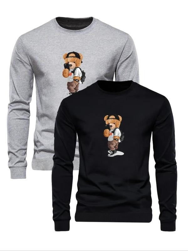 Cartoon Bear Print Round Neck Regular Fit Casual Crew - Adult & Kids T-Shirts, Sweatshirts & Hoodies apparel design preview 1