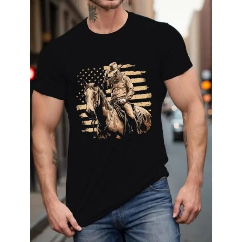 Cowboy Horse Print Casual Summer Short Sleeve Round - Adult & Kids T-Shirts, Sweatshirts & Hoodies apparel design preview 1
