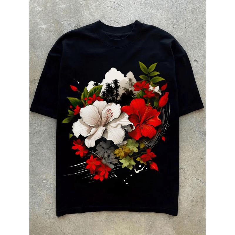 Crew Neck Short Sleeve White Red Blooming Flowers - Adult & Kids T-Shirts, Sweatshirts & Hoodies apparel design preview 1