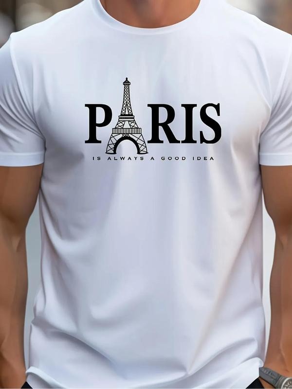 Eiffel Tower Letter Print Round Neck Regular Fit - Adult & Kids T-Shirts, Sweatshirts & Hoodies apparel design preview 1