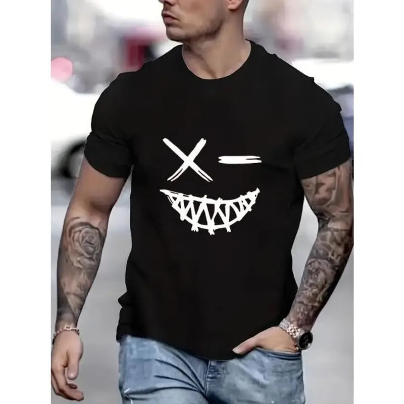 Evil Smiling Face Pattern Crew Neck Short Sleeve Tops - Adult & Kids T-Shirts, Sweatshirts & Hoodies apparel design preview 1