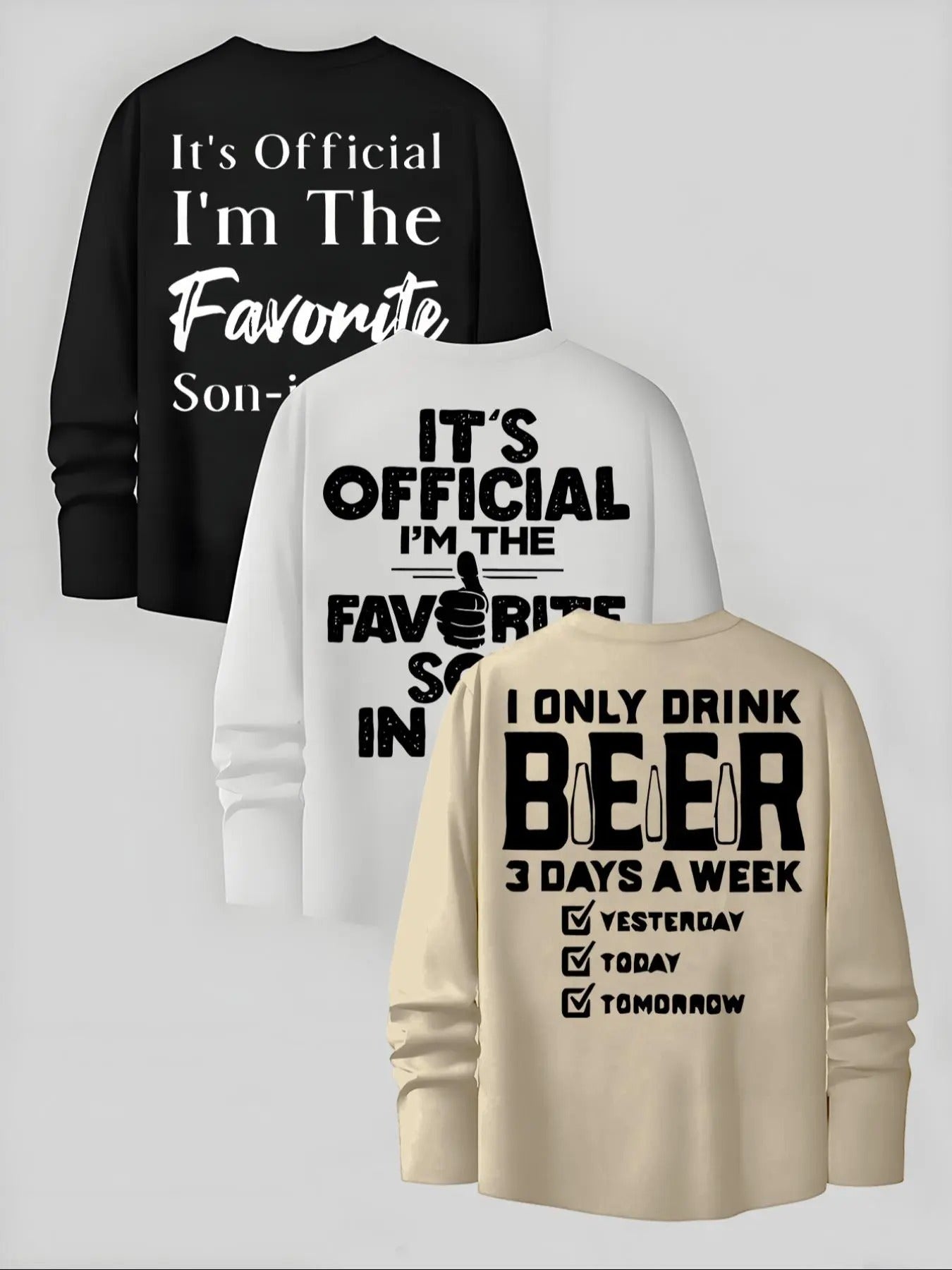 Letter Print 3 Counts Regular Fit Casual Round Neck - Adult & Kids T-Shirts, Sweatshirts & Hoodies apparel design preview 1
