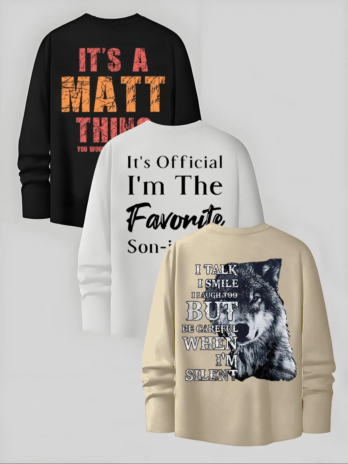 Letter Print 3 Counts Regular Fit Casual Round Neck - Adult & Kids T-Shirts, Sweatshirts & Hoodies apparel design preview 1