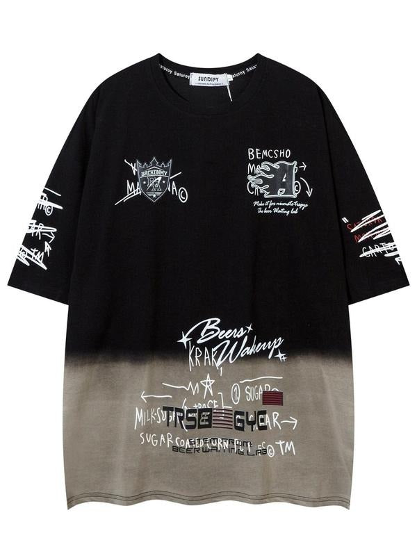 Ombre Letter Print Short Sleeve Loose Casual Round - Adult & Kids T-Shirts, Sweatshirts & Hoodies apparel design preview 1