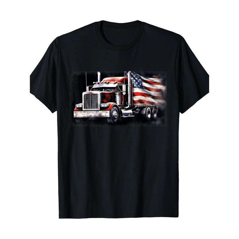 Patriotic American Flag Semi Truck 100% Cotton 180gsm - Adult & Kids T-Shirts, Sweatshirts & Hoodies apparel design preview 1