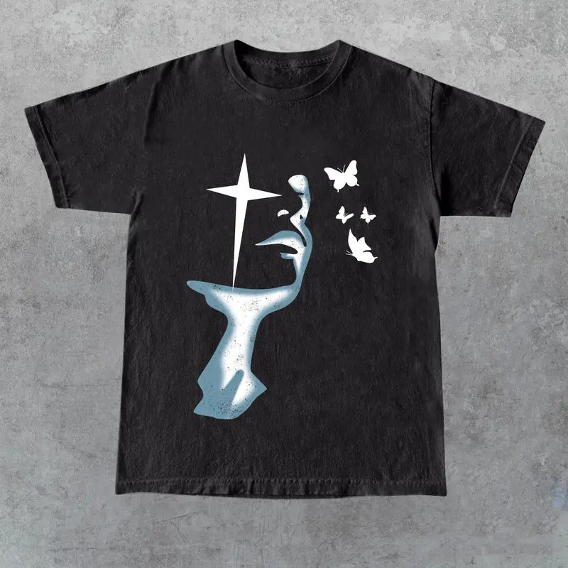 Portrait Butterfly Y2K Gothic Casual Street Summer - Adult & Kids T-Shirts, Sweatshirts & Hoodies apparel design preview 1