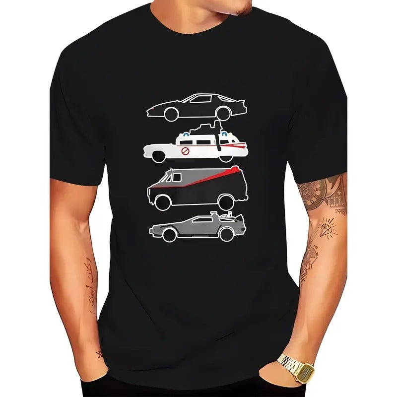 Casual Black Short Sleeve Unique Car Print Round Neck - Adult & Kids T-Shirts, Sweatshirts & Hoodies apparel design preview 1