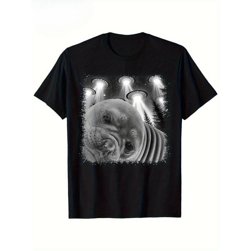 Retro Alien Seal UFO Soft Cotton Short Sleeve Round - Adult & Kids T-Shirts, Sweatshirts & Hoodies apparel design preview 1