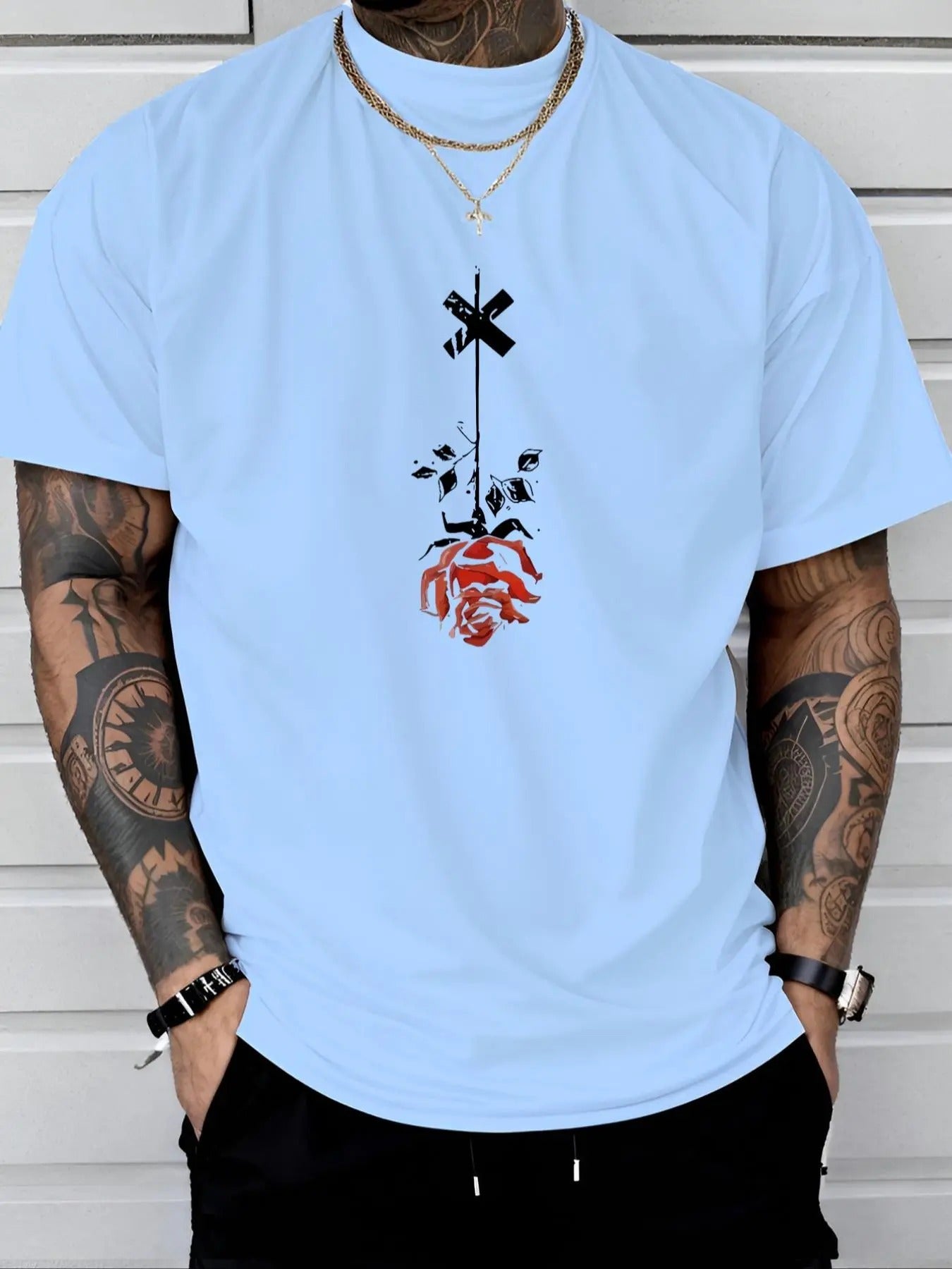 Rose Cross Print Round Neck Regular Fit Casual Short - Adult & Kids T-Shirts, Sweatshirts & Hoodies apparel design preview 1