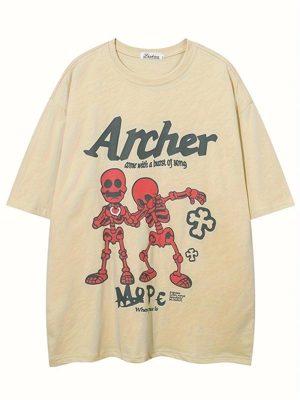Skeleton Letter Print Round Neck Loose Casual Short - Adult & Kids T-Shirts, Sweatshirts & Hoodies apparel design preview 1