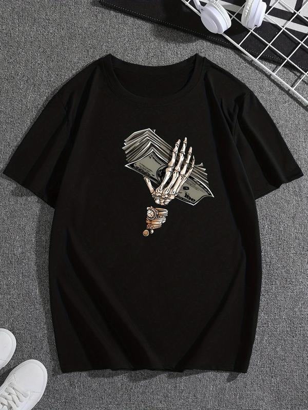 Skeleton Hand Money Print Round Neck Regular Fit - Adult & Kids T-Shirts, Sweatshirts & Hoodies apparel design preview 1