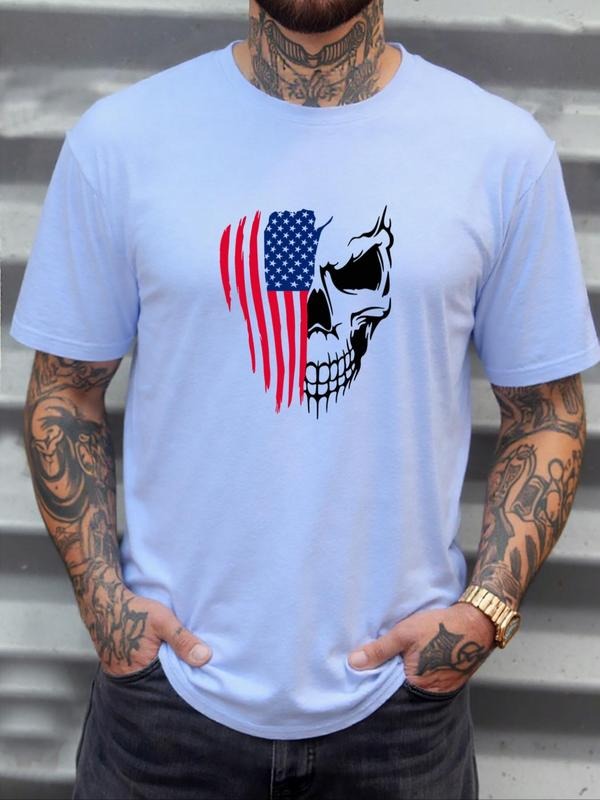 Skull American Flag Print Round Neck Regular Fit - Adult & Kids T-Shirts, Sweatshirts & Hoodies apparel design preview 1