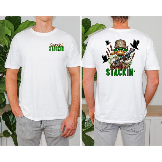 "Quackin Stackin" Duck Hunter Fabric Menswear - Adult & Kids T-Shirts, Sweatshirts & Hoodies apparel design preview 1