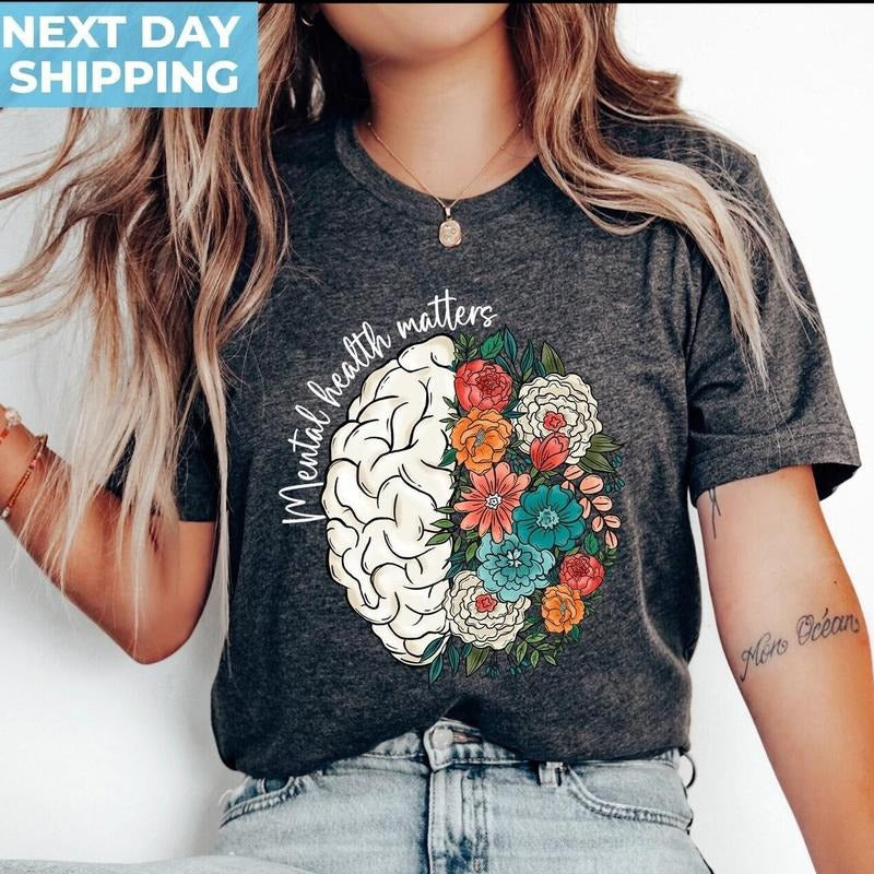 Mental Health Matters Floral Brain Casual Short - Adult & Kids T-Shirts, Sweatshirts & Hoodies apparel design preview 1