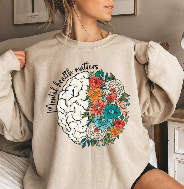 Mental Health Matters Floral Brain Casual Top Fall - Adult & Kids T-Shirts, Sweatshirts & Hoodies apparel design preview 1