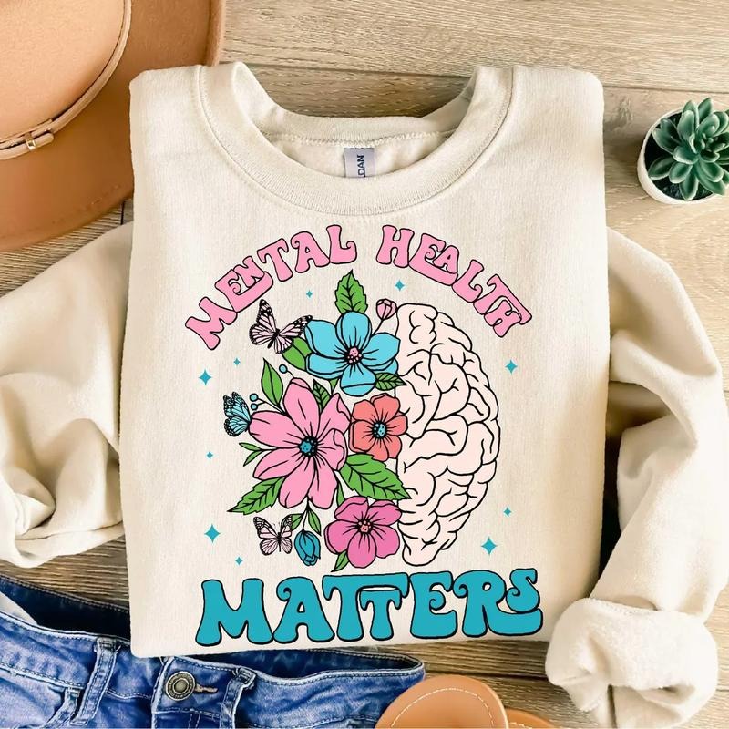 Mental Health Matters Floral Inspirational Awareness - Adult & Kids T-Shirts, Sweatshirts & Hoodies apparel design preview 1