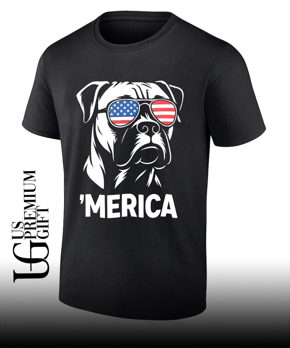 Merica Dog Minimalist Patriotic Boxer Bulldog 4th of - Adult & Kids T-Shirts, Sweatshirts & Hoodies apparel design preview 1