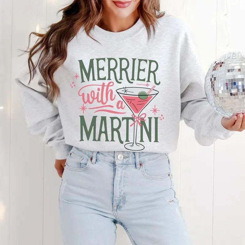 Merrier Martini Retro Funny Cocktail Vintage Xmas - Adult & Kids T-Shirts, Sweatshirts & Hoodies apparel design preview 1