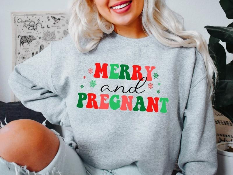 Merry Pregnant Pregnancy Announcement X Mas Baby - Adult & Kids T-Shirts, Sweatshirts & Hoodies apparel design preview 1