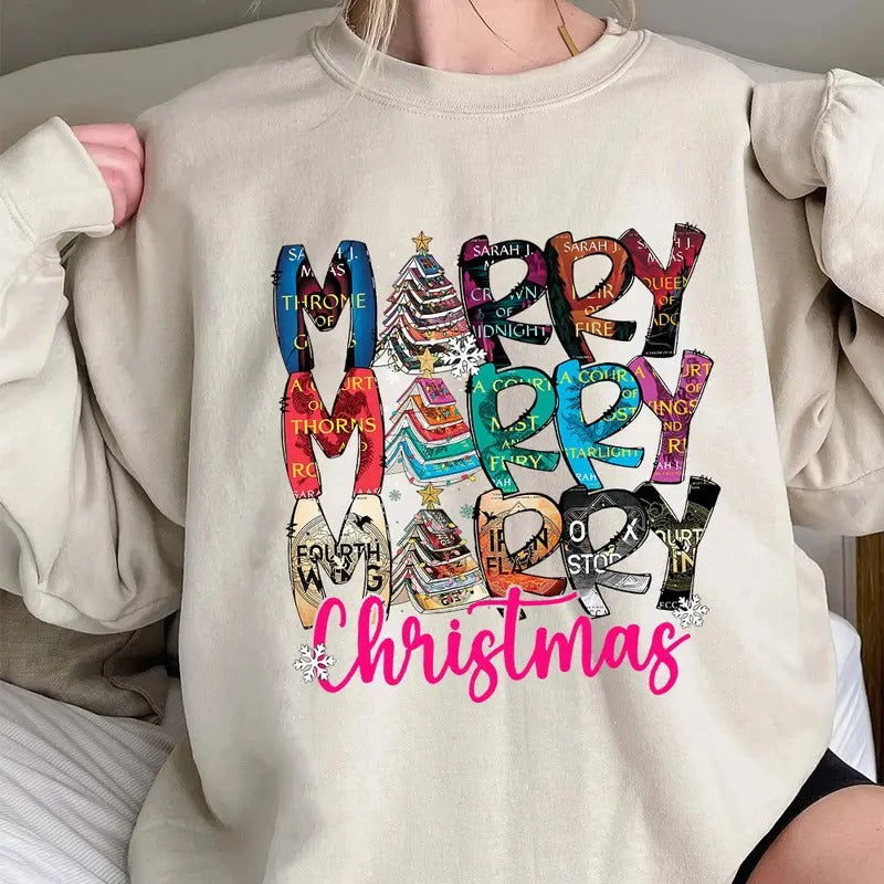 Merry Bookmas Book Lovers Xmas - Adult & Kids T-Shirts, Sweatshirts & Hoodies apparel design preview 1
