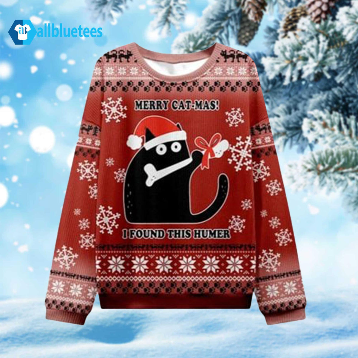 Merry Cat-mas I Found This Humer Red Ugly Christmas Sweater - Holiday Gift product image