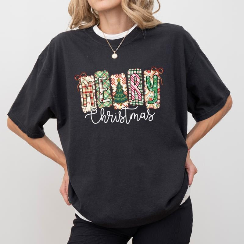 Merry Tree Plaid Checkered Xmas Festive - Adult & Kids T-Shirts, Sweatshirts & Hoodies apparel design preview 1